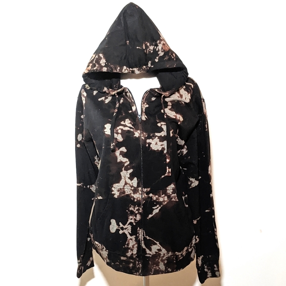 Tops - Black Reverse Tie Dye Zip Up Hoodie